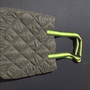 Quilted Tote Bag with Green and White  Straps